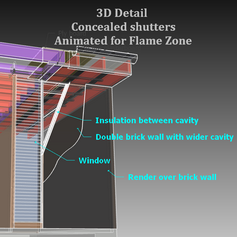Flame Zone 3D Detail for concealed shutters in double brick or brick veneer